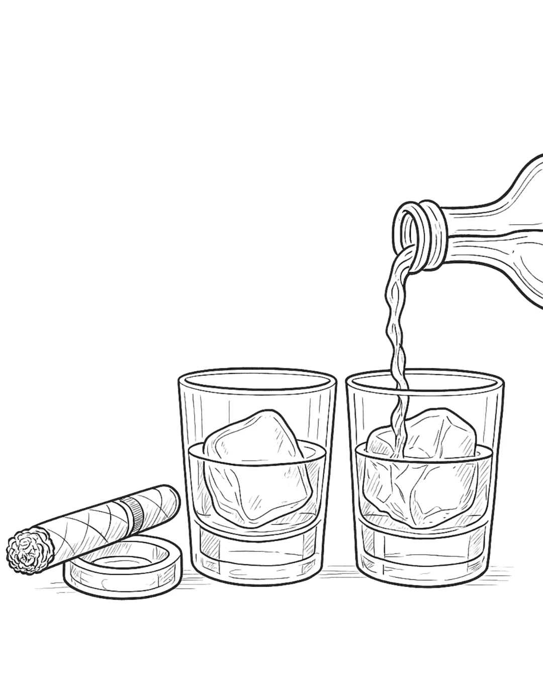 (Sketch Art) Bourbon and Cigar-Screen Print Transfer - Image 2